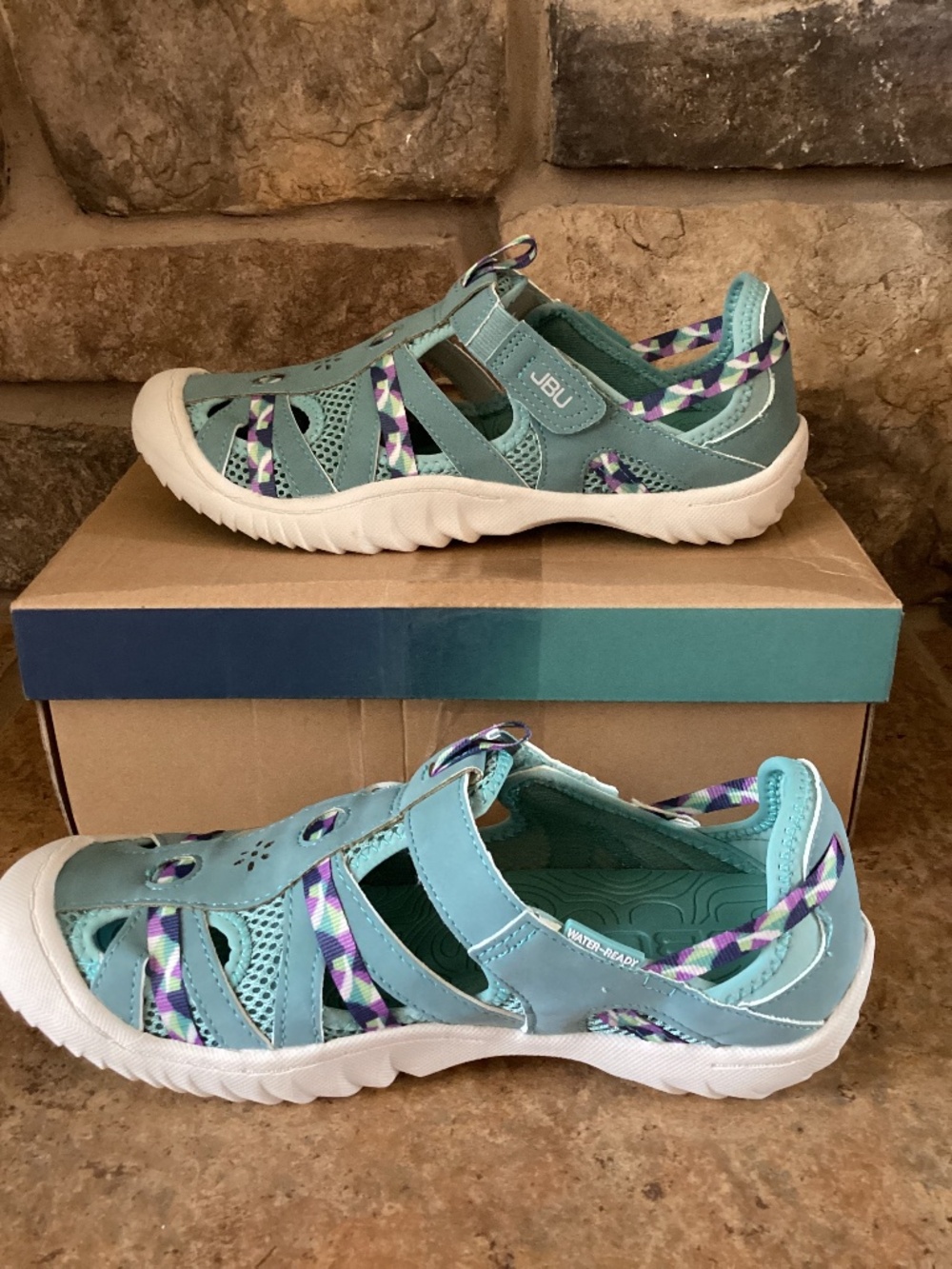 JBU Women 9 Regional Water Ready Hook And Loop Sneaker Shoes Aquatic Teal New